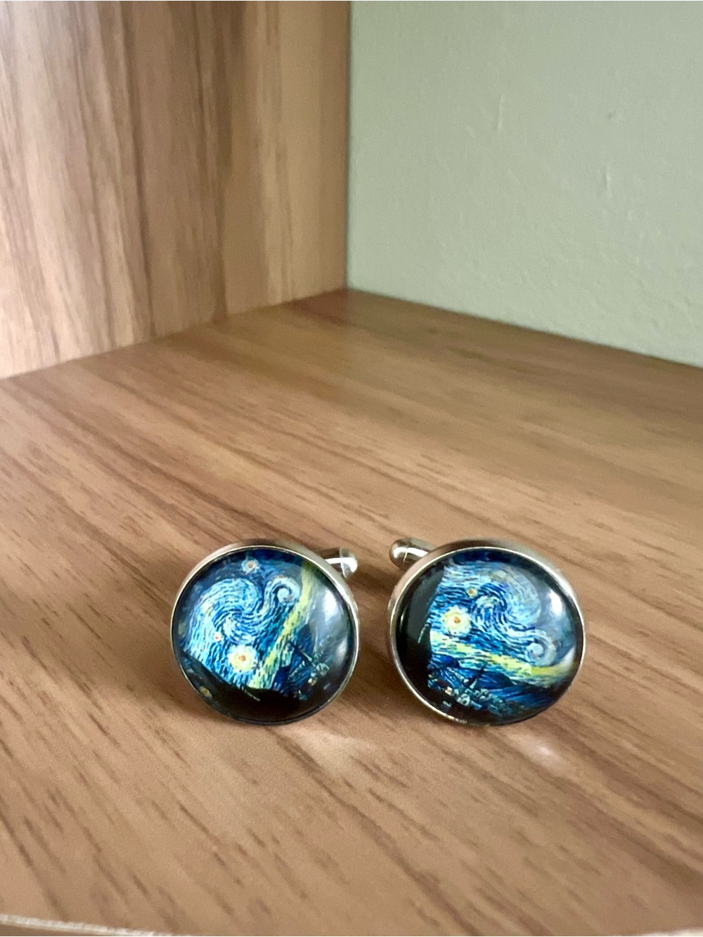 Starry Night Cufflinks - Blue & Yellow Artistic Design
